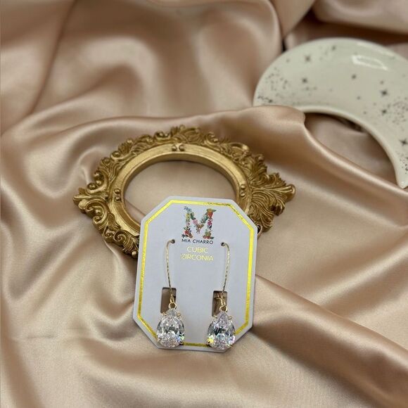 Jewelry - Mia Charro Gold-Tone Cubic Zirconia Drop Earrings